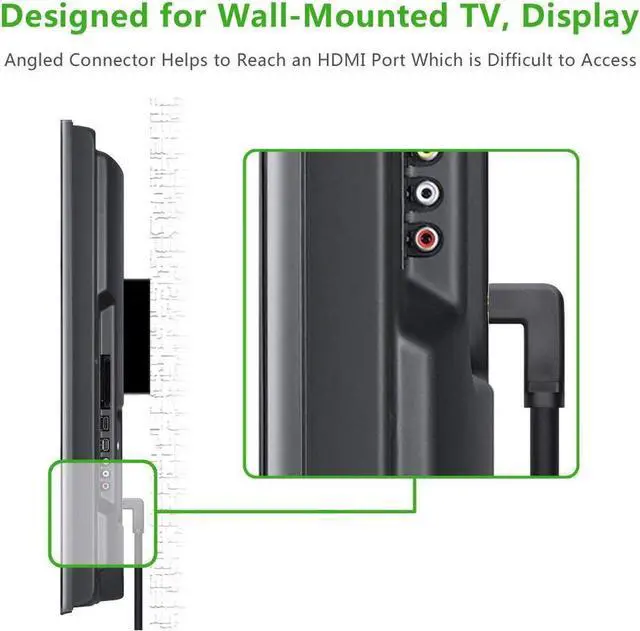 Alt view image 3 of 7 - 4K HDMI Cable Right Angle 90 Degree - High Speed 18GBPs HDMI Wire Cord Support 4K 60Hz 2K 2160p 1440p 1080p 3D ARC Ethernet Video Gaming Xbox One PS4 & 4K Apple TV HDTV Projector, 3 Feet
