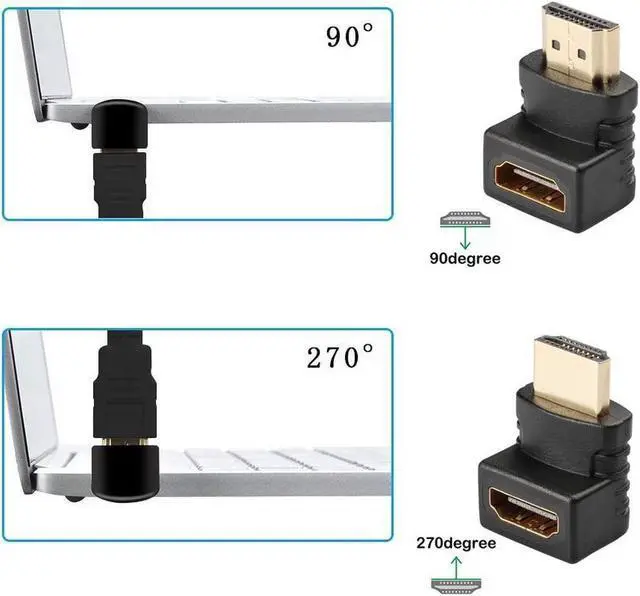 Alt view image 4 of 7 - 270 & 90 Degree Male to Female HDMI Adapter, Gold-Plated 3D Supported TV Connector, 4-Pack
