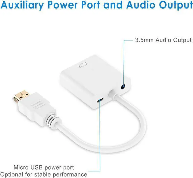 Alt view image 5 of 7 - HDMI to VGA Adapter (HDMI to VGA Converter) with 3.5mm Audio Port & Micro USB Charging Port - For Computer, Desktop, Laptop, PC, Monitor, Projector, HDTV, Chromebook, Raspberry Pi - White