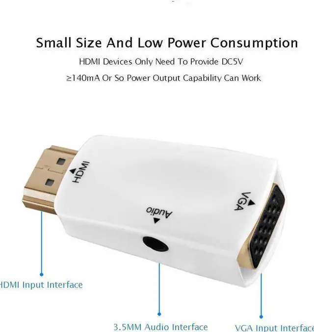 Alt view image 3 of 7 - HDMI to VGA Converter Adapter - Gold-Plated HDMI Male to VGA Female Adapter for PC, Laptop, DVD, Projector, HDTV, Xbox, STB, Intel Nuc, Chromebook, TV Box and Other HDMI Devices -White