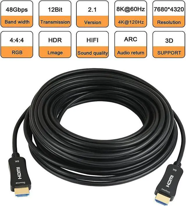 Alt view image 2 of 7 - 8K Ultra High Speed HDMI 2.1 Fiber Optic Cable (30ft) - Upgraded. Support 8K 60Hz, 4K 120Hz & Work with RTX 3090 and All Other HDMI Devices, in-Wall Safe