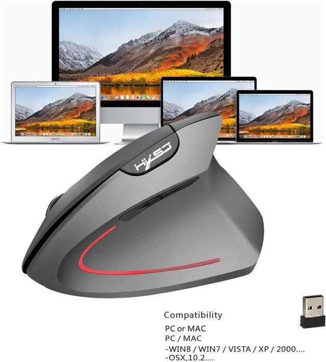 Alt view image 4 of 7 - HXSJ T22 USB 2.4G Wireless Vertical Mouse Gaming Mouse 4 Buttons 1600 1800 2400dpi For Laptops for PC Laptop Computer (Battery Included)-Gray