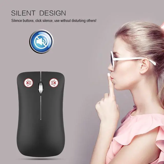Alt view image 6 of 7 - HXSJ Wireless Gaming Mouse, Silent Click, Bluetooth 4.0 + 2.4G  Dual Mode Cordless Computer PC Gaming Mouse Laptop USB Mice, Advanced 1600 DPI Optical Sensor, 3-Button, Ergonomic Grips, Black