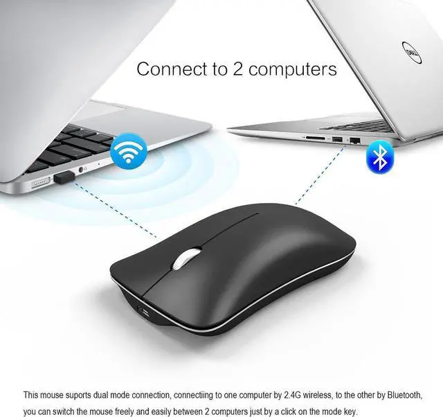 Alt view image 5 of 7 - HXSJ Wireless Gaming Mouse, Silent Click, Bluetooth 4.0 + 2.4G  Dual Mode Cordless Computer PC Gaming Mouse Laptop USB Mice, Advanced 1600 DPI Optical Sensor, 3-Button, Ergonomic Grips, Black