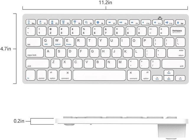 Alt view image 3 of 7 - Bluetooth Keyboard, Universal Wireless Bluetooth Keyboard Ultra Slim for Apple iOS iPad Pro, mini 4, iPhone X/8/7Plus/6, Android Tablets (Galaxy Tab), Windows Mac OS 6.0 & later (White)