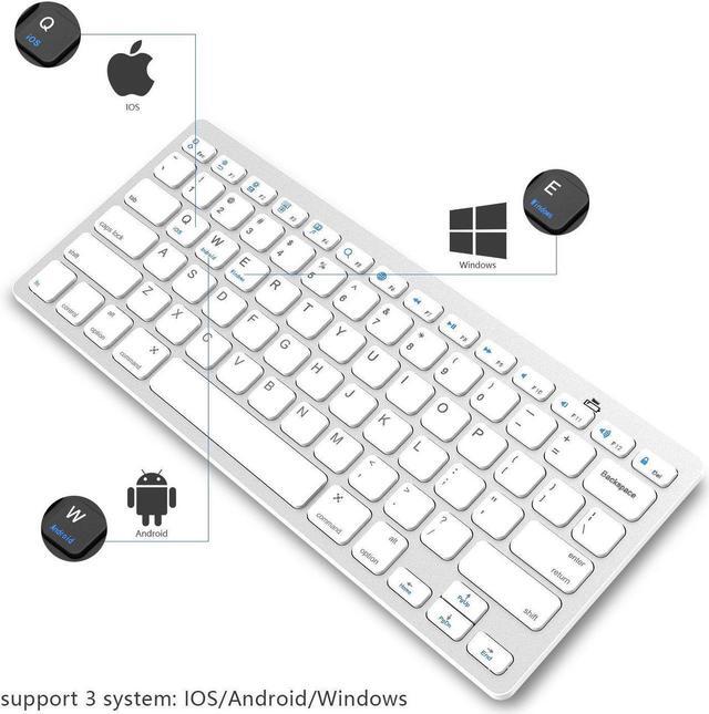 Alt view image 7 of 7 - Bluetooth Keyboard, Universal Wireless Bluetooth Keyboard Ultra Slim for Apple iOS iPad Pro, mini 4, iPhone X/8/7Plus/6, Android Tablets (Galaxy Tab), Windows Mac OS 6.0 & later (White)