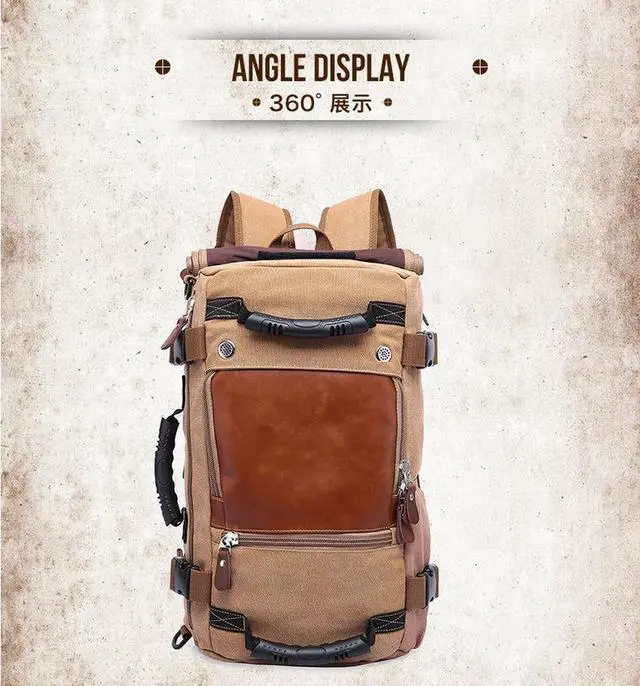 Main image of KAKA Men Travel Backpack Canvas Rucksack Vintage Duffel Bag Backpack Travel Bag Hiking Bag Camping Bag Rucksack A0208, Khaki