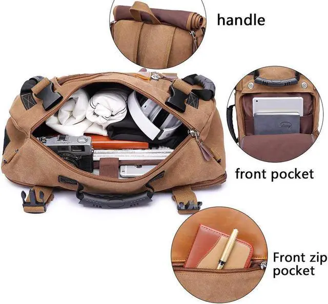 Alt view image 4 of 7 - KAKA Men Travel Backpack Canvas Rucksack Vintage Duffel Bag Backpack Travel Bag Hiking Bag Camping Bag Rucksack A0208, Khaki