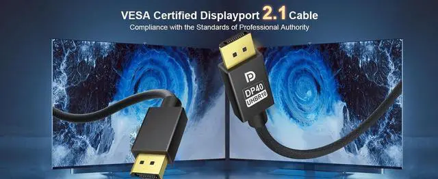 Alt view image 2 of 7 - 8K DisplayPort & DP Cable, VESA Certification  3.3ft (for DP 2.1 Gaming PCs/laptops/Graphics Cards/Monitors, Support HBR10 Bandwidth of 40Gbps,4K@144Hz,4K@120Hz,2K@165Hz,2K@360Hz