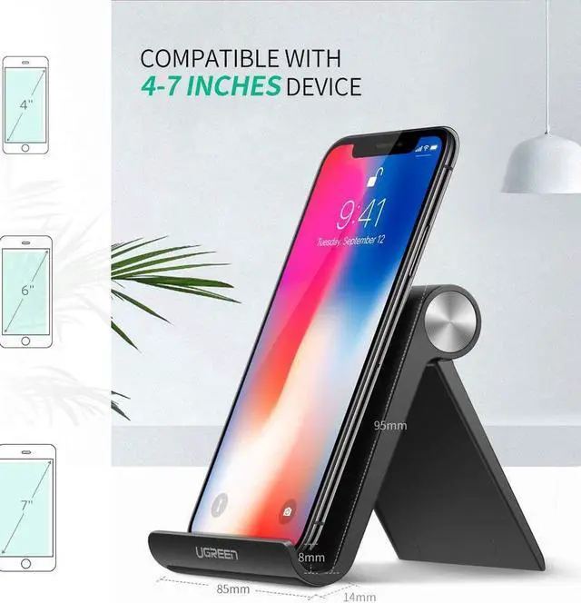 Alt view image 5 of 7 - Cell Phone Stand, Adjustable Phone Stand Holder Cradle Compatible iPhone X 8 7 6 6s Plus Se 5 5s 5c iPad, Galaxy Smartphone E-Reader, Black