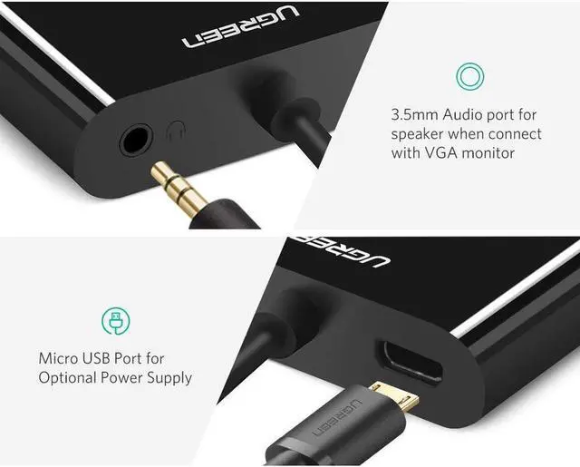 Alt view image 5 of 7 - Micro HDMI to HDMI VGA Converter Adapter With 3.5mm Audio Jack support 4Kx2K HD for Ultrabooks, Tablets, Cameras and Camcorders