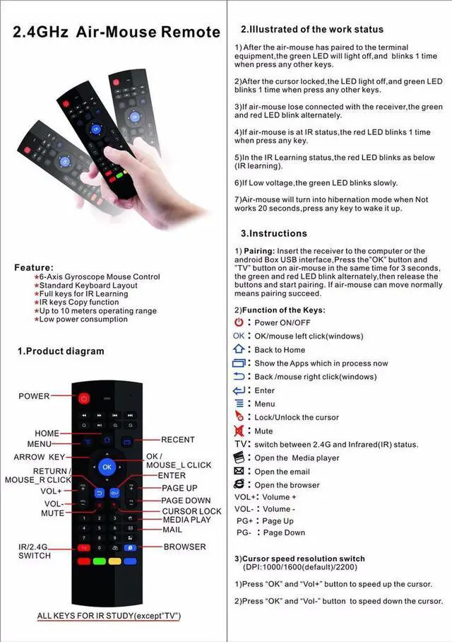 Alt view image 5 of 7 - Air mouse Remote Control MX3 with 2.4G Android TV Box