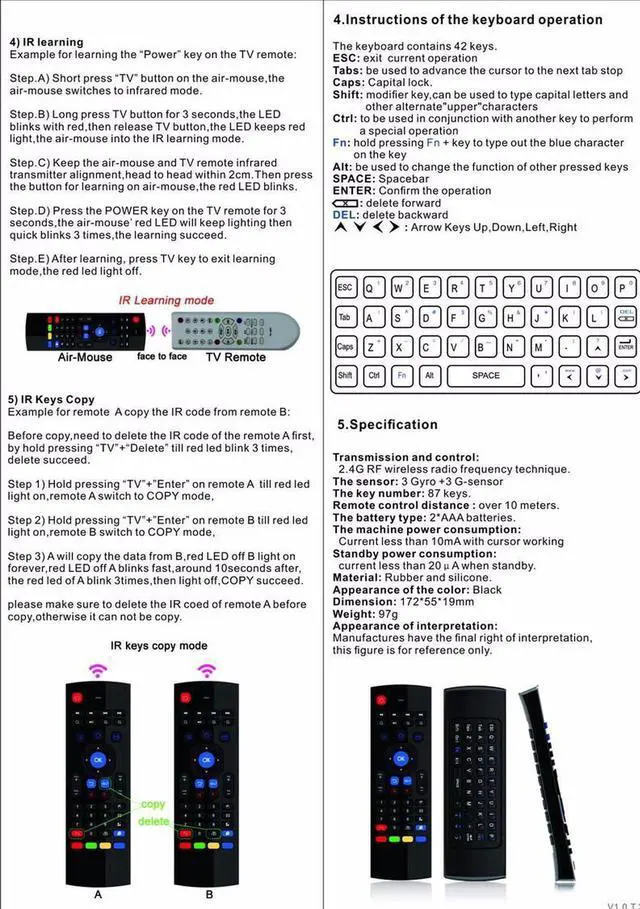 Alt view image 7 of 7 - Air mouse Remote Control MX3 with 2.4G Android TV Box