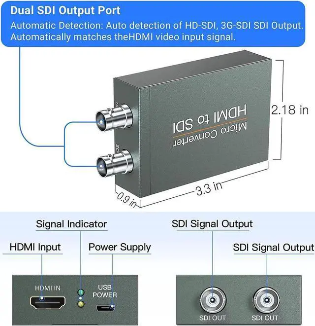 Alt view image 6 of 7 - 1080P HDMI to SDI Converter Adapter HDMI SDI Adapter SDI/HD-SDI/3G-SDI Adapter Support 1080P@60HZ HDCP 1.3 for Camera Home Theater