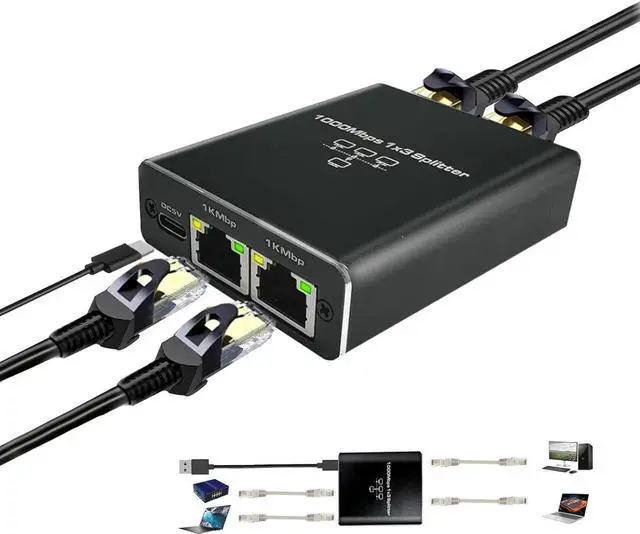 Main image of Gigabit Ethernet Splitter Cable Network Adapter 1 Female to 3 Female, Suitable Super Cat5, Cat5e, Cat6, Cat7 Connector LAN Ethernet Cables Internet Adapter,  [3 Devices Simultaneous Networking]