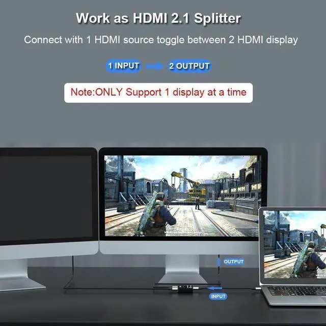Alt view image 5 of 7 - HDMI Switch Splitter 4K@120hz, Aluminum Bidirectional HDMI Switcher 2 in 1 Out, HDMI Splitter 1 in 2 Out, HDMI Hub Supports 4K@120Hz,8K@60Hz for Xbox PS5/4/3 Blu-Ray Player Fire Stick HDTV