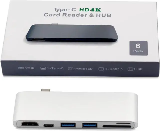 Alt view image 7 of 7 - USB C Hub Adapter for MacBook, MacBook Pro 2017/2016, Ultra Slim Type C Hub with 4K HDMI, USB-C Power Delivery Port, 2xUSB 3.0, SD/Micro Card Reader (Gray)