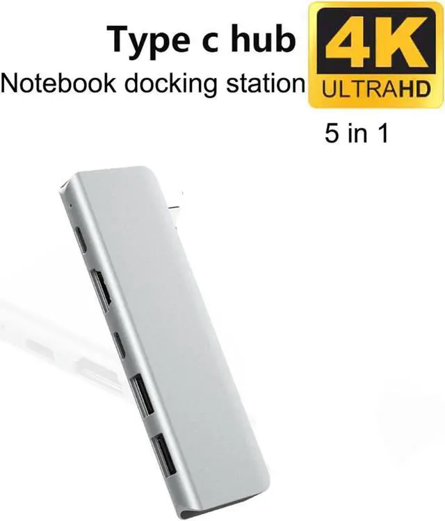 Alt view image 4 of 7 - 5 Ports USB Type C HUB USB-C to 4K 30Hz/60Hz HDMI USB TYPE-C Adapter Inline Version 5 in 1 Computer PC Laptop Splitter Aluminum Alloy
