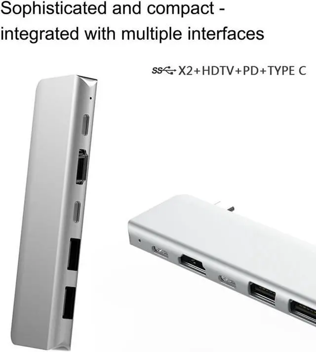 Alt view image 3 of 7 - 5 Ports USB Type C HUB USB-C to 4K 30Hz/60Hz HDMI USB TYPE-C Adapter Inline Version 5 in 1 Computer PC Laptop Splitter Aluminum Alloy