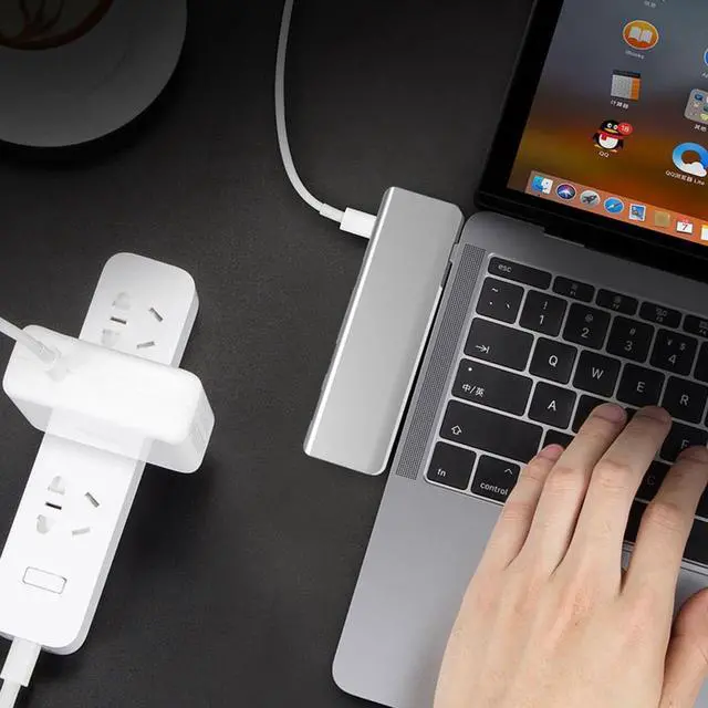 Alt view image 6 of 7 - 5 Ports USB Type C HUB USB-C to 4K 30Hz/60Hz HDMI USB TYPE-C Adapter Inline Version 5 in 1 Computer PC Laptop Splitter Aluminum Alloy