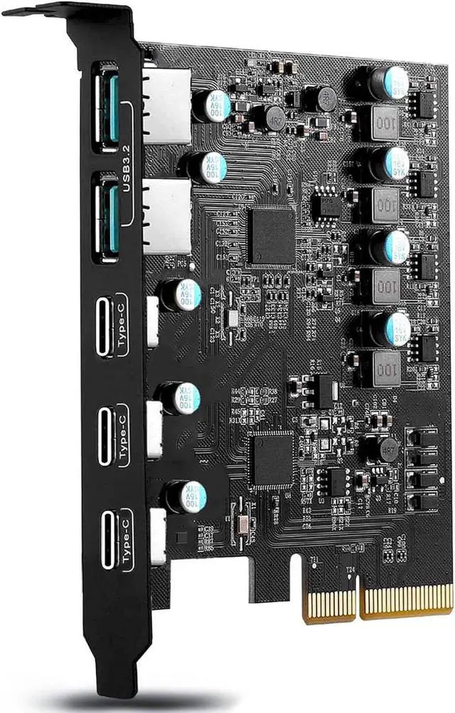 Main image of 10Gbps Superspeed 5-Ports PCI-E to USB 3.2 Gen2 Expansion Card - (3X USB C - 2X USB A) - PCI Express(PCIe) Expansion Card USB Card for Desktop PC Support Win XP Win7 Win 8 Win 10 Win 11