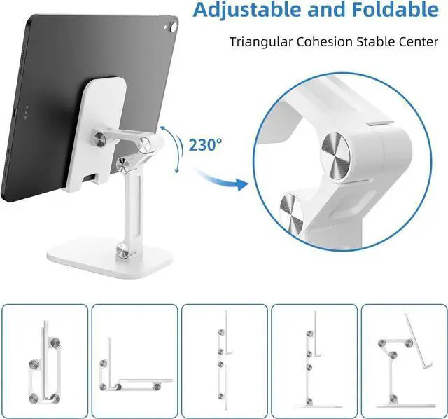 Alt view image 3 of 7 - Upgraded Desktop Cell Phone Stand, Adjustable Height and Angle iPhone Stand, Foldable Cell Phone Holder Compatible with 4-12.9 Inches iPhone X Xs 11 12 13 Pro Max XR SE/iPad/Kindle/Tablet (White)