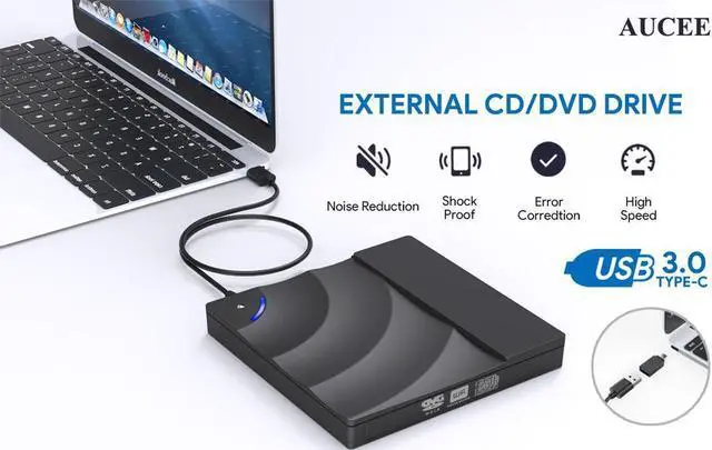 Main image of External DVD Drive, USB 3.0 Type-C CD DVD +/-RW Optical Drive USB C Burner Slim CD/DVD ROM Rewriter Writer Reader Portable for PC Laptop Desktop MacBook Mac Windows 7/8.1/10 Linux OS Apple