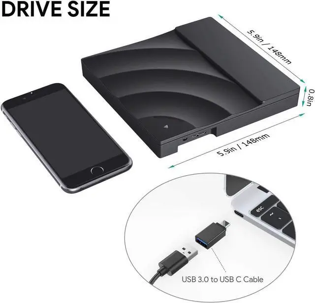 Alt view image 2 of 7 - External DVD Drive, USB 3.0 Type-C CD DVD +/-RW Optical Drive USB C Burner Slim CD/DVD ROM Rewriter Writer Reader Portable for PC Laptop Desktop MacBook Mac Windows 7/8.1/10 Linux OS Apple