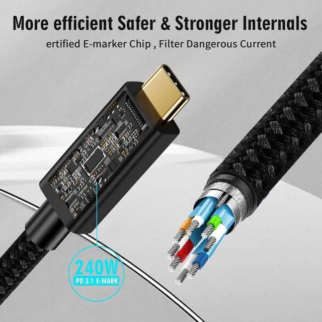 Alt view image 2 of 7 - 1.6Ft Thunderbolt 5 Cable 240W Compatible with Thunderbolt 3/4/5 Devices, USB4 Cable with 80GBps Data Transmission and 16K Video Output for Thunderbolt 3/4/5, SSD, Pixel, Hub and More