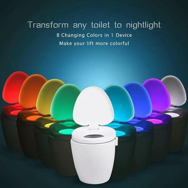 Alt view image 7 of 7 - Motion Sensor Toilet Light, Body Auto Motion Activated LED Toilet Seat Bowl Night Light Lamp 8-Color Changing Tolit lights (2 Pack)