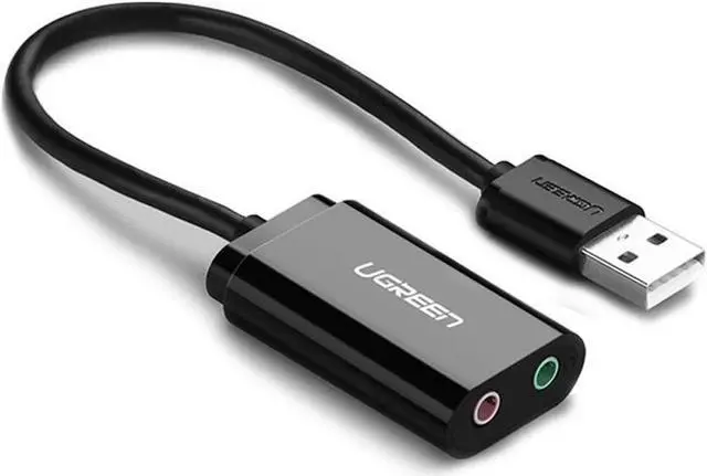 Main image of USB Audio Adapter, USB to Dual 3.5mm Jack Audio Adapter External Stereo Sound Card with Headphone and Microphone Jack for Windows, Mac, Linux, PC, Laptops, Desktops, PS5, PS4 Black