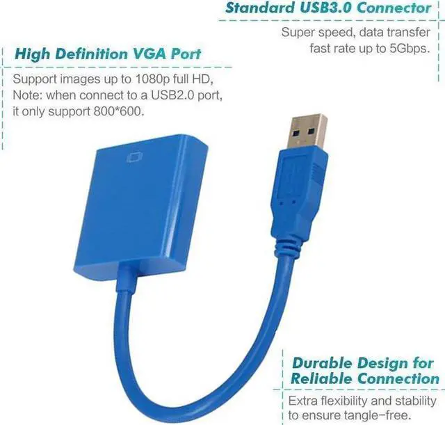 Alt view image 3 of 7 - USB 3.0/2.0 to VGA Adapter, High Speed USB to VGA Adapter PC Laptop Full HD External Video Card Multi-Display Video Converter for Win 7/8/10, NO Need CD Driver (Blue)