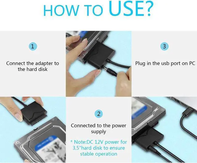 Alt view image 7 of 7 - SATA to USB Cable USB 3.0 to Hard Drive Adapter Converter for 2.5 3.5 Inch Hard Drive Disk HDD SATA III and SSD Support UASP with 12V 2A Power Adapter ( UT-3112)