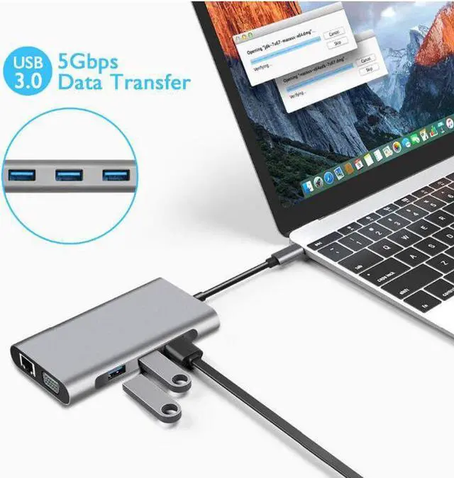 Alt view image 5 of 7 - USB C Hub Adapter, 10 in 1 USB Type C Adapter Dock with 3 USB 3.0 Port, 4K HDMI, 1080P VGA, RJ45 Gigabit Ethernet, 3.5mm Audio Output, SD/TF Card Reader and USB Type-C PD for MacBook Pro Mac Pro