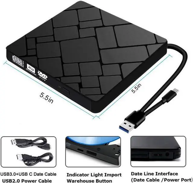 Alt view image 2 of 7 - External USB3.0 USB C DVD CD Burner Drive, Portable Type-C USB-C CD/DVD-RW Burner Writer Player for Apple iMac MacBook and All Laptop Desktop(Black)