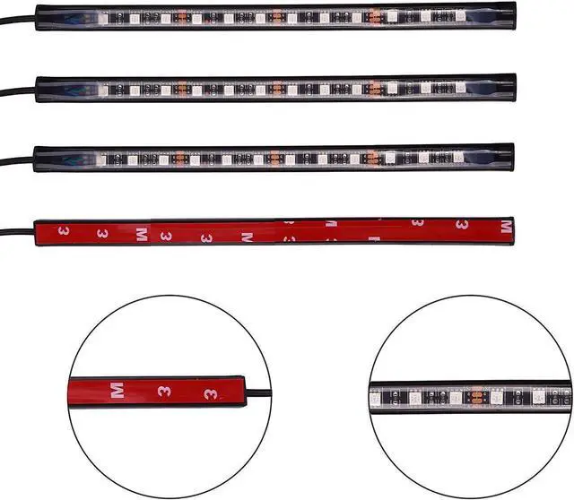 Alt view image 4 of 7 - Car LED Strip Lights, 4pcs 48 LED Multi Color Car Interior Lights For Car Music Car Strip Light Under Dash Lighting Kit with Remote Controller, Sound Active Function