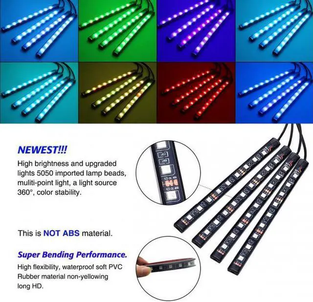 Alt view image 5 of 7 - Car LED Strip Lights, 4pcs 48 LED Multi Color Car Interior Lights For Car Music Car Strip Light Under Dash Lighting Kit with Remote Controller, Sound Active Function