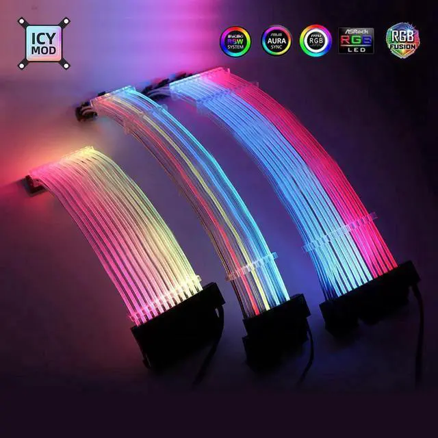 Main image of ARGB GPU Extension Cable 3x8PIN Rainbow Lighting Cable 8+8 Strimer Wire 24PIN MOBO VGA 8+8+8 RGB Motherboard Extender PC MOD