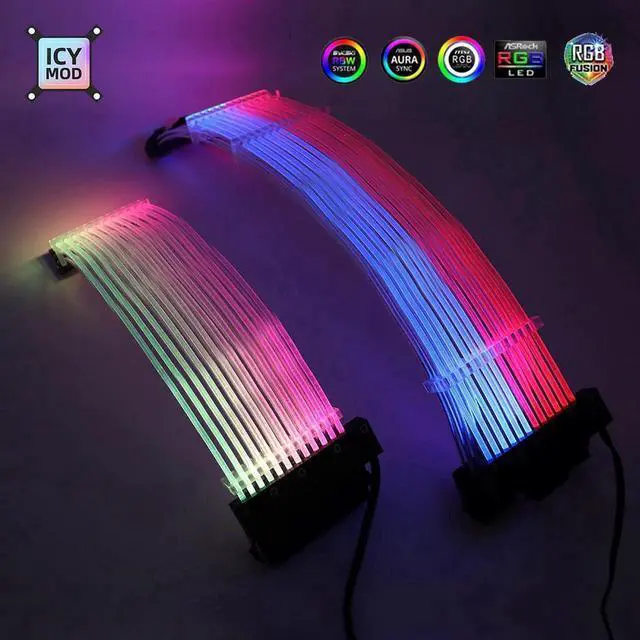 Alt view image 5 of 5 - ARGB GPU Extension Cable 3x8PIN Rainbow Lighting Cable 8+8 Strimer Wire 24PIN MOBO VGA 8+8+8 RGB Motherboard Extender PC MOD