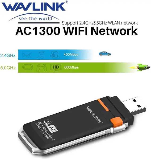 Alt view image 4 of 4 - 1 pcs AC1300 USB 3.0 Mini WIFI Dongle Adapter 2.4G/5G Dual Band Wireless Network Card wifi supports Windows XP/Vista/7/8/10 PC