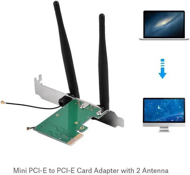 Alt view image 4 of 6 - mini pcie to pcie wireless adapterwith 2 Antennas for Half Size PCI Express Wireless Card