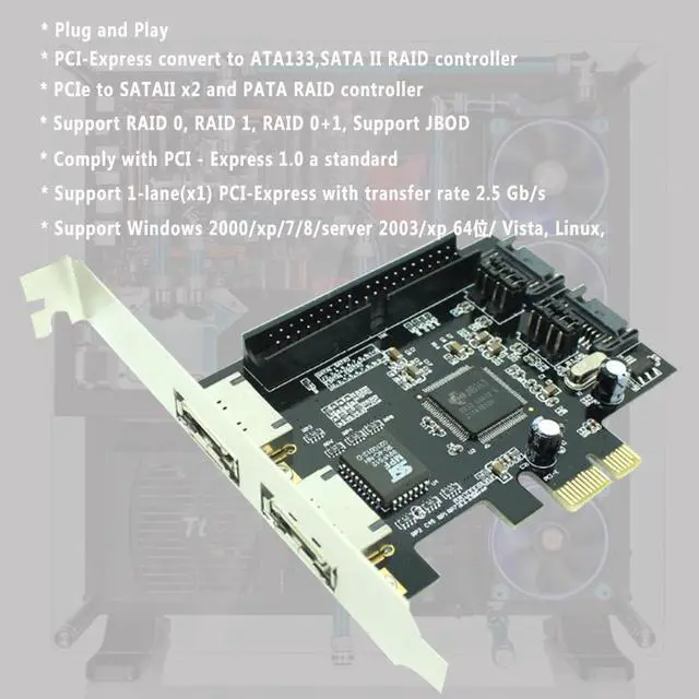Alt view image 4 of 6 - PCIe express card 1Port IDE + 2port sata or eSATA combo PCI-Express RAID Controller Card for desktop PC computer support HDD/SDD