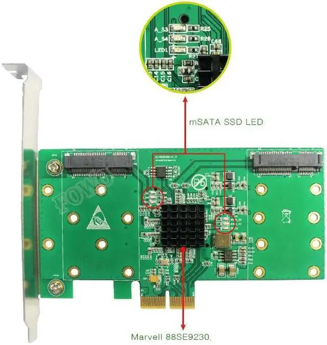Alt view image 3 of 6 - mSATA expansion cards PCIe to 4 port MSATA solid state hard drive adapter card RAID card