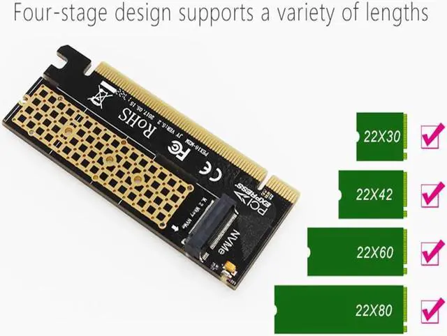 Alt view image 4 of 6 - M.2 NVMe SSD Adapter M2 to PCIE 3.0 X16 Controller Card M Key Interface Support PCI Express 3.0 x4 2230-2280 Size M.2 FULL SPEED
