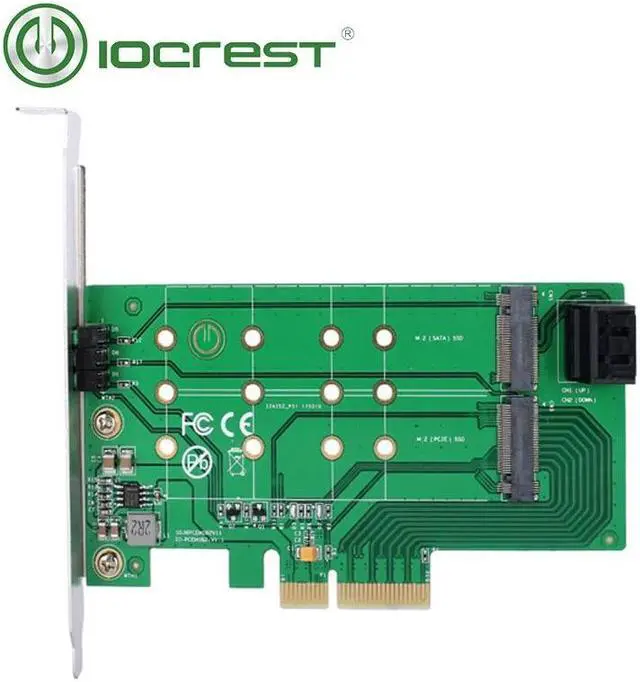 Alt view image 2 of 4 - IOCREST PCIe x 4 to NGFF(PCIe) NVMe SSD+SATA to 2 x NGFF(SATA)adapter card