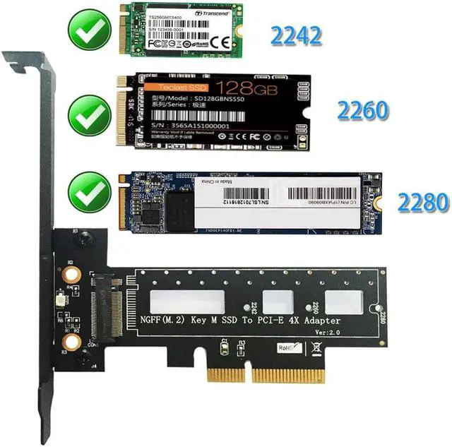 Alt view image 4 of 6 - PCI Express 3.0 X4 to M.2 NVMe AHCI SSD M Key Connector Full Speed PCI E Riser Card Adapter Supports 2242 2260 2280 Size M2 SSD