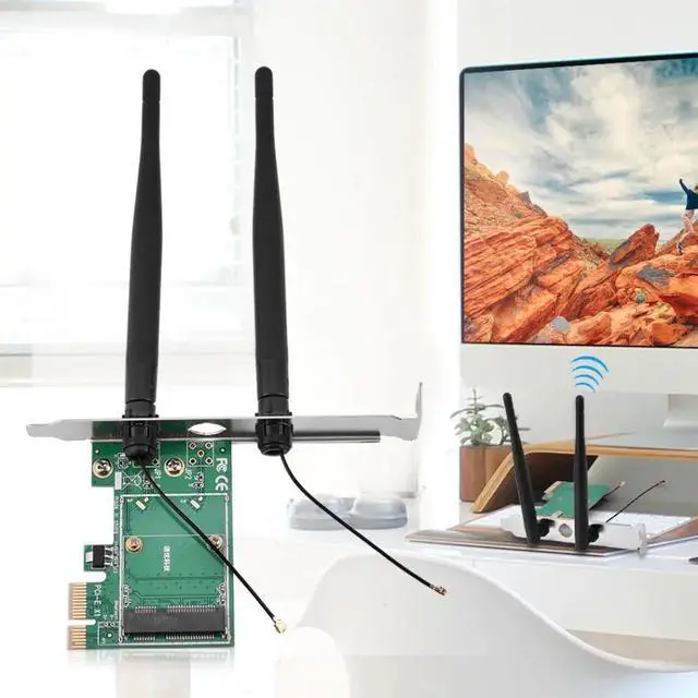 Alt view image 2 of 6 - mini pcie to pcie wireless adapterwith 2 Antennas for Half Size PCI Express Wireless Card
