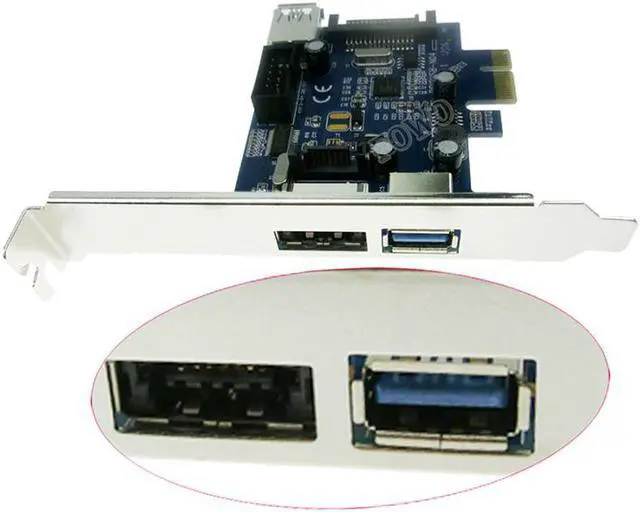 Alt view image 4 of 6 - Dual USB 3.0 Port + Power over eSATA + 9 Pin USB2.0 Hybrid PCI Express Controller Card