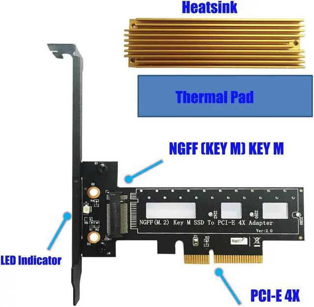 Alt view image 2 of 6 - PCI Express 3.0 X4 to M.2 NVMe AHCI SSD M Key Connector Full Speed PCI E Riser Card Adapter Supports 2242 2260 2280 Size M2 SSD