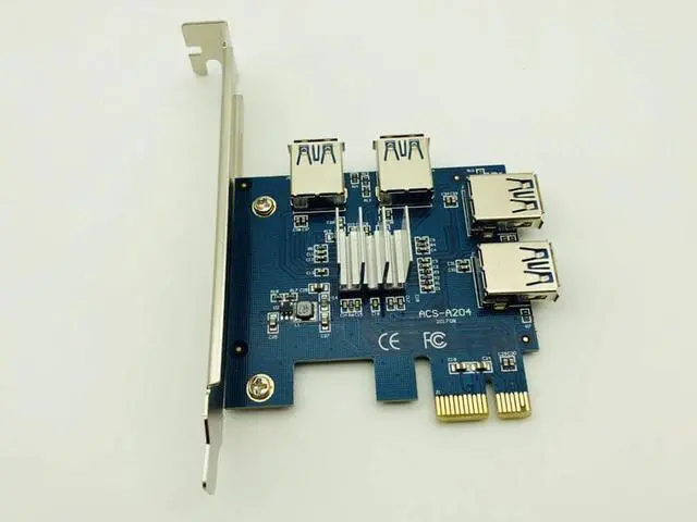 Alt view image 2 of 5 - Riser Card PCIE 1 to 4 Multiplier Hub Adapter PCI Express 1x to 16x Slot 4 USB 3.0 Riser For Bitcoin BTC Miner Mining Device